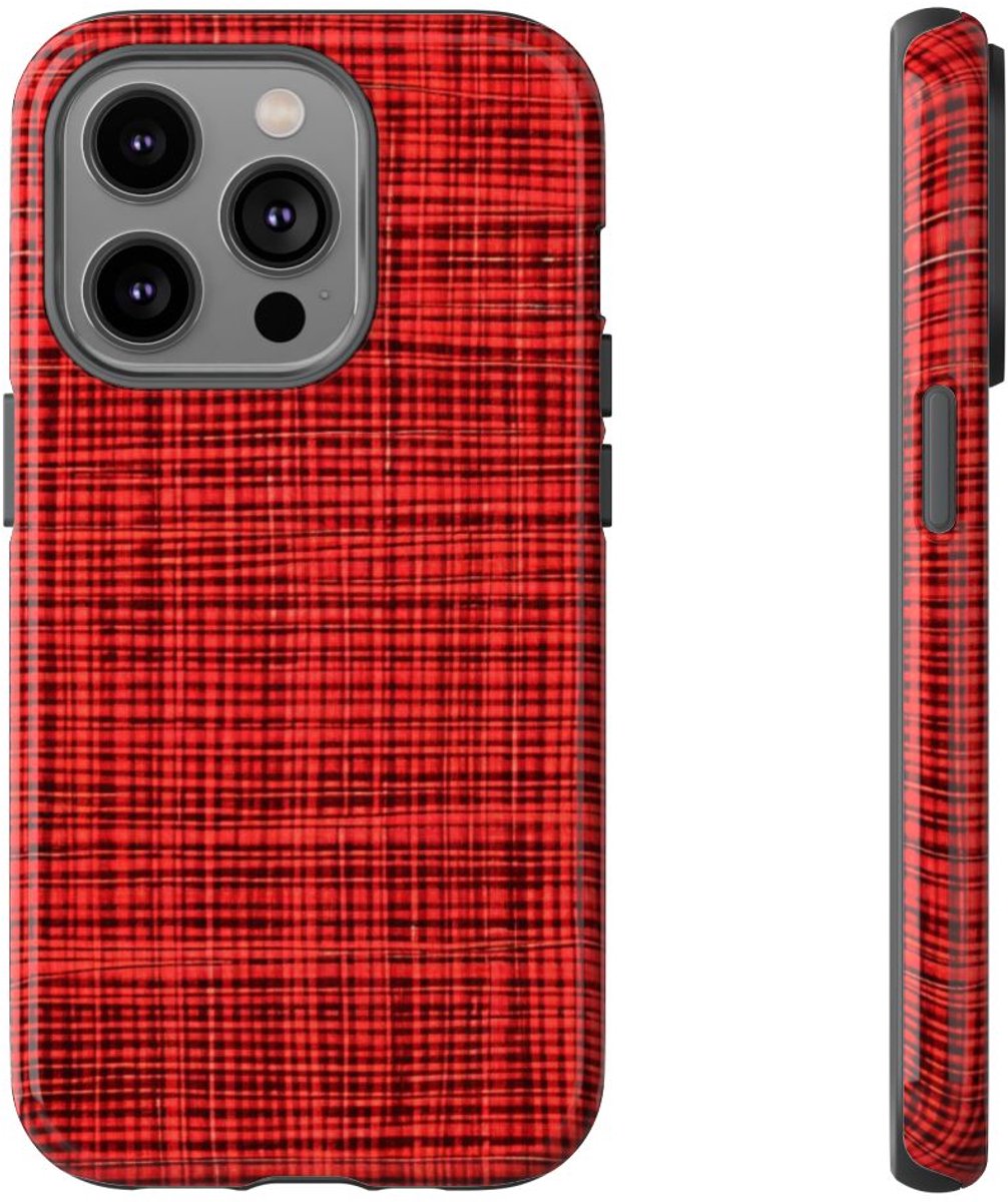 Rood Geruit Textielpatroon – Telefoonhoesje Geschikt voor iPhone 14 Pro
