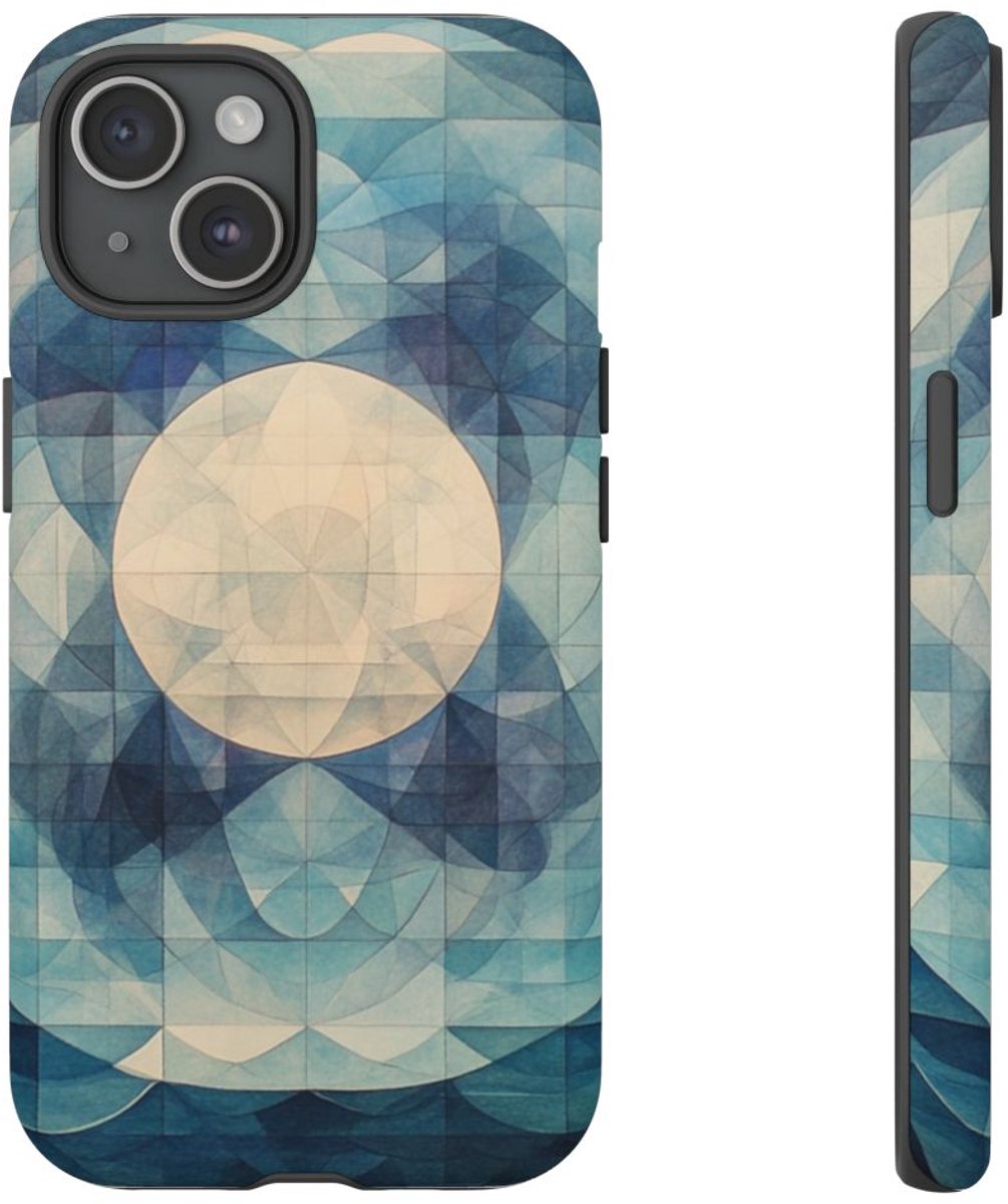 Geometrisch Zee- en Maandessin – Telefoonhoesje Geschikt voor iPhone 15
