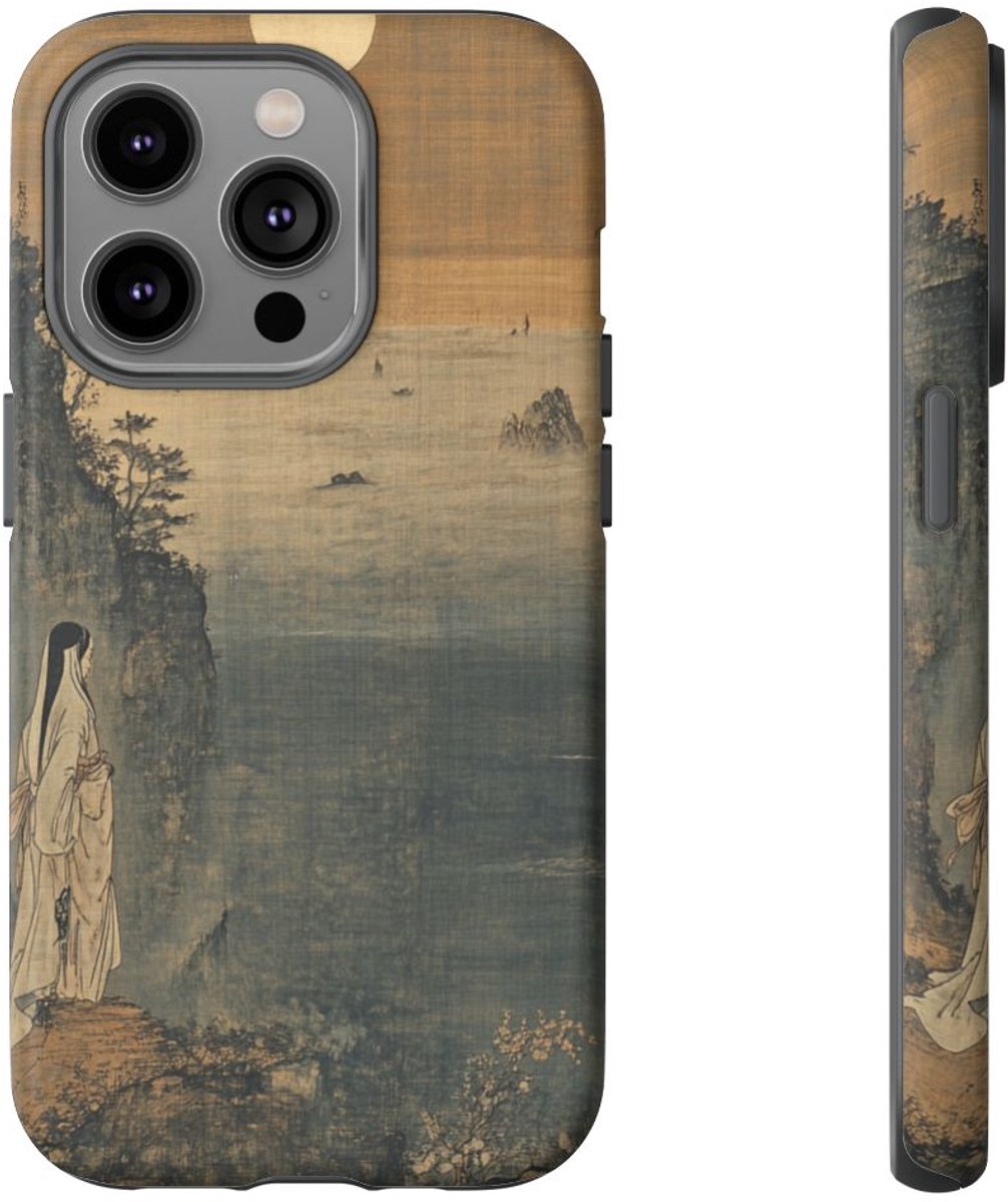 Heian-Periode Berglandschap met Maan – Telefoonhoesje Geschikt voor iPhone 14 Pro