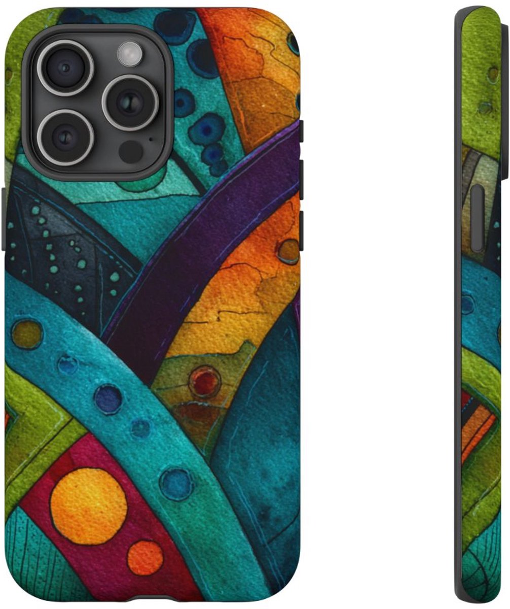 Kleurrijke Abstracte Geometrische Kunst – Telefoonhoesje Geschikt voor iPhone 15 Pro Max