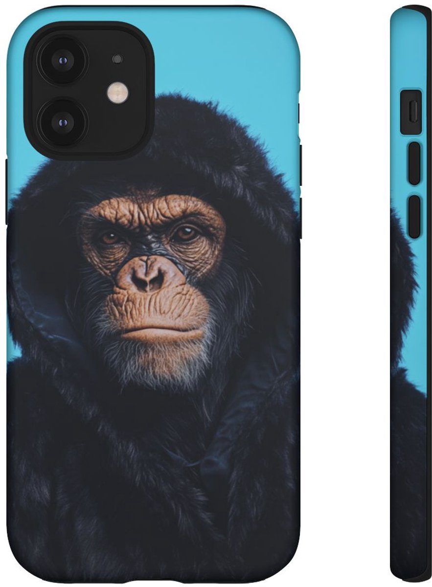 Aap met Zwarte Hoodie – Telefoonhoesje Geschikt voor iPhone 12