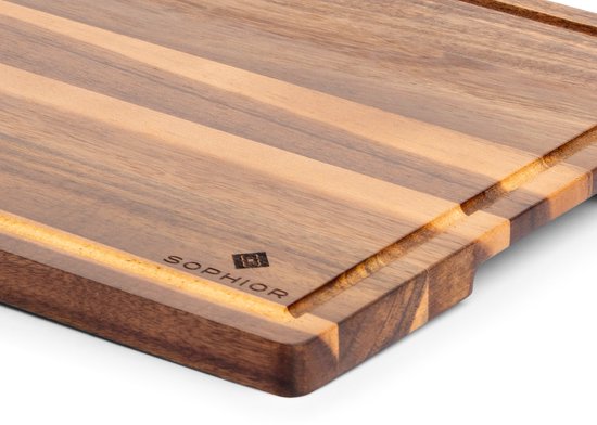 Planche à découper SOPHIOR en bois d'acacia - Groot taille - Planche à découper en bois pour la Cuisine - Planche à découper avec rainure pour le jus - Bois 100 % durable certifié FSC - Accessoires BBQ - Planches à découper - 42 cm x 30 cm x 2 cm