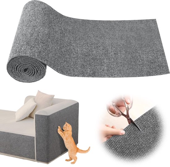 Zelfklevende krabmat voor katten, 200 x 40 cm, doe-het-zelf krasbescherming, bank, ideaal voor krabtapijt, katten, kattenkrabplanken, krabwand, kaki