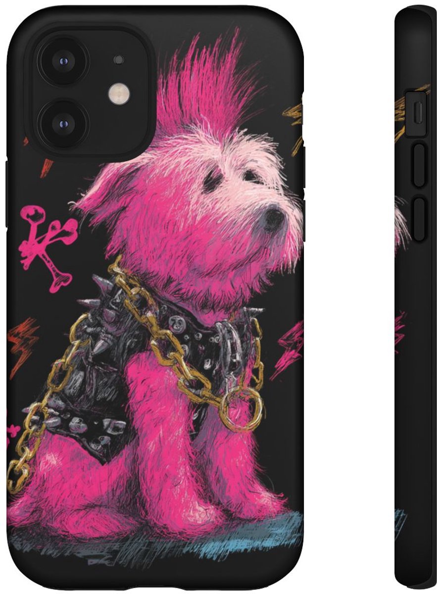 Punk Hond met Roze Hanenkam Illustratie – Telefoonhoesje Geschikt voor iPhone 12