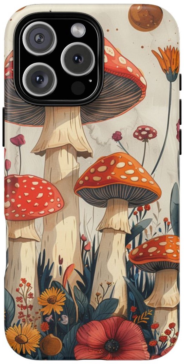 Vrolijke Paddenstoelen en Bloemen – Telefoonhoesje Geschikt voor iPhone 16 Pro Max