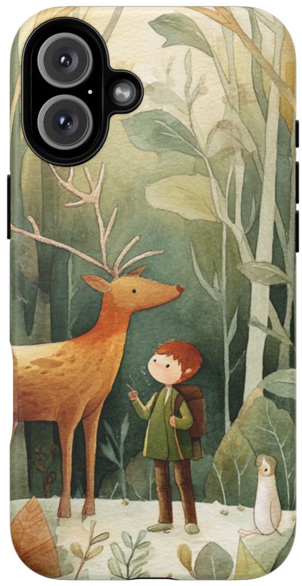 Kind en Hert in Warme Bos Aquarel – Telefoonhoesje Geschikt voor iPhone 16 Plus