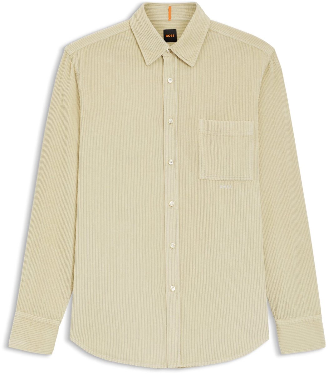 Effen rib overhemd Boss Orange beige katoen