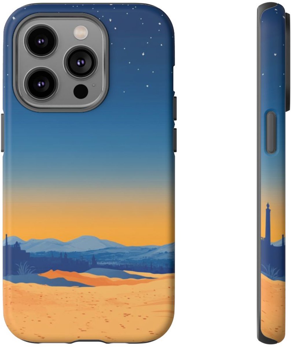 Woestijnlandschap met Maan – Telefoonhoesje Geschikt voor iPhone 14 Pro