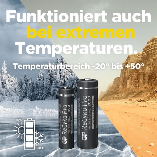 GP Batteries ReCyko Pro, Batterie rechargeable, AA, Hybrides nickel-métal (NiMH), 1,2 V, 4 pièce(s), 2000 mAh