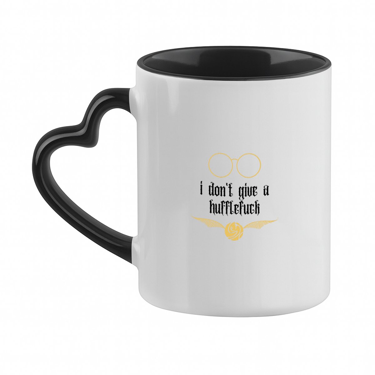 Hacebo® - I don't give a hufflefuck koffiebeker met hart oor zwart - Quotes - het boeit mij niet - thee mok - koffie beker - grappige tekst - quotes - verjaardagscadeau - verjaardag - cadeau - kado - geschenk - gift - koffiemok - 330 ML