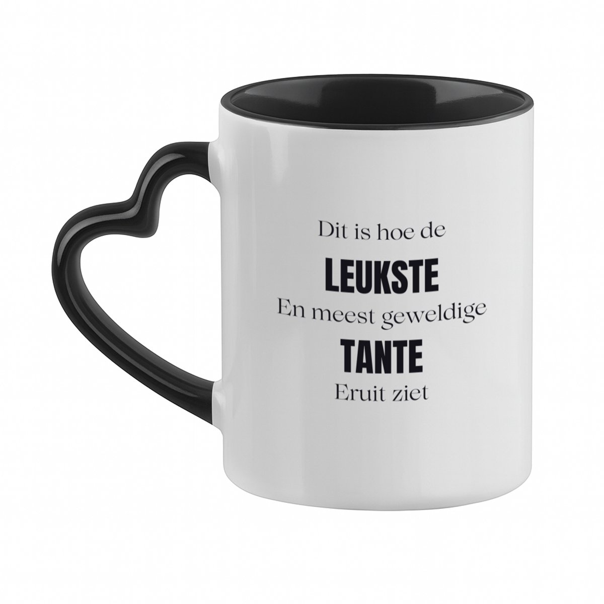 Hacebo® - dit is hoe de leukste en geweldige tanie uit ziet koffiebeker met hart oor zwart - Tante - cadeau tante - thee mok - koffie beker - cadeau - verjaardag tante - koffiemok - 330 ML inhoud