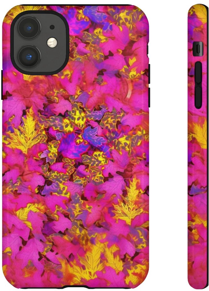 Levendig Roze-Geel Bladerenpatroon – Telefoonhoesje Geschikt voor iPhone 11