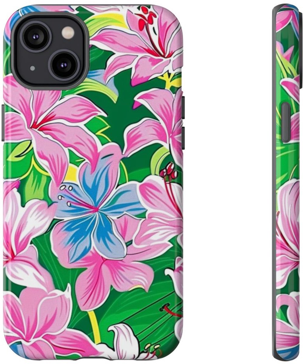Roze en Blauwe Bloemenprint – Telefoonhoesje Geschikt voor iPhone 14 Plus