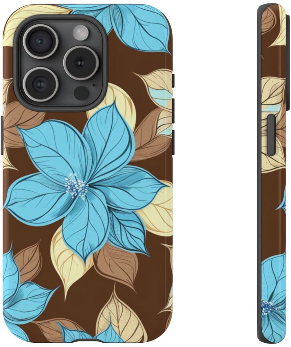 Turquoise en Beige Bloemenpatroon – Telefoonhoesje Geschikt voor iPhone 15 Pro