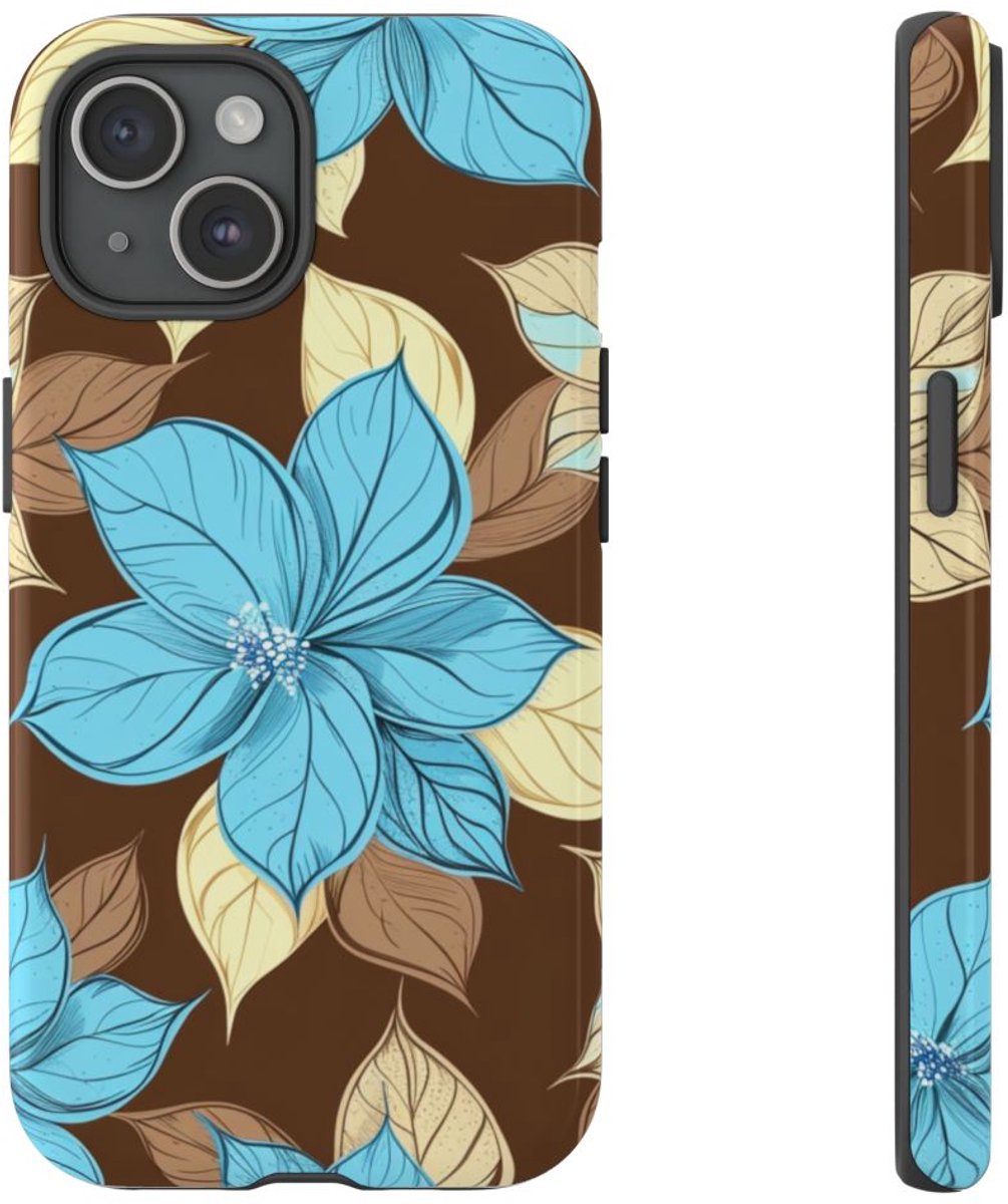 Turquoise en Beige Bloemenpatroon – Telefoonhoesje Geschikt voor iPhone 15