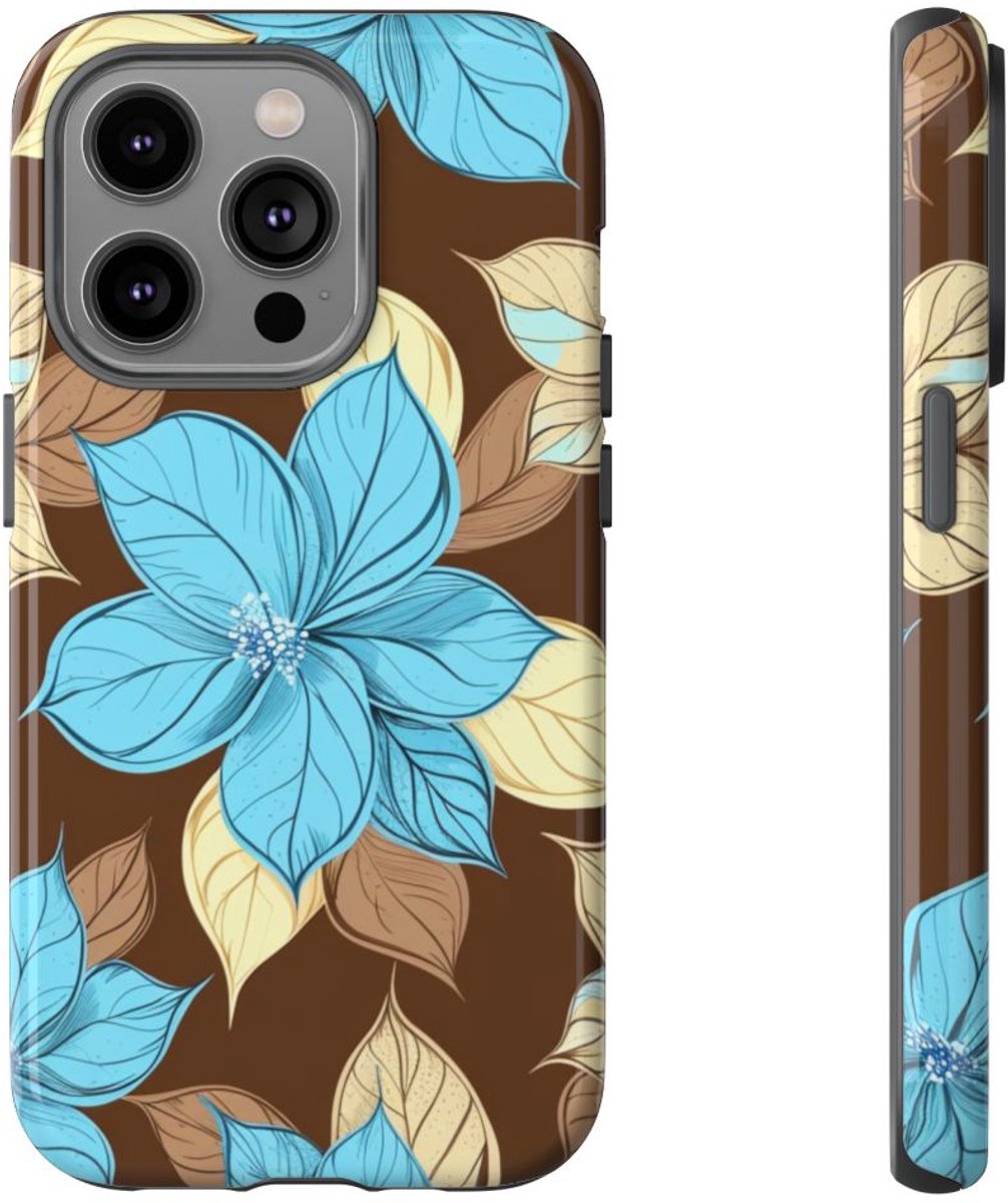 Turquoise en Beige Bloemenpatroon – Telefoonhoesje Geschikt voor iPhone 14 Pro