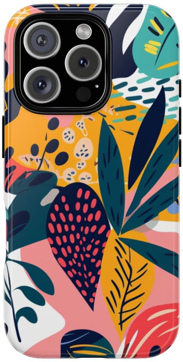 Vrolijk Tropisch Bladerenpatroon – Telefoonhoesje Geschikt voor iPhone 16 Pro