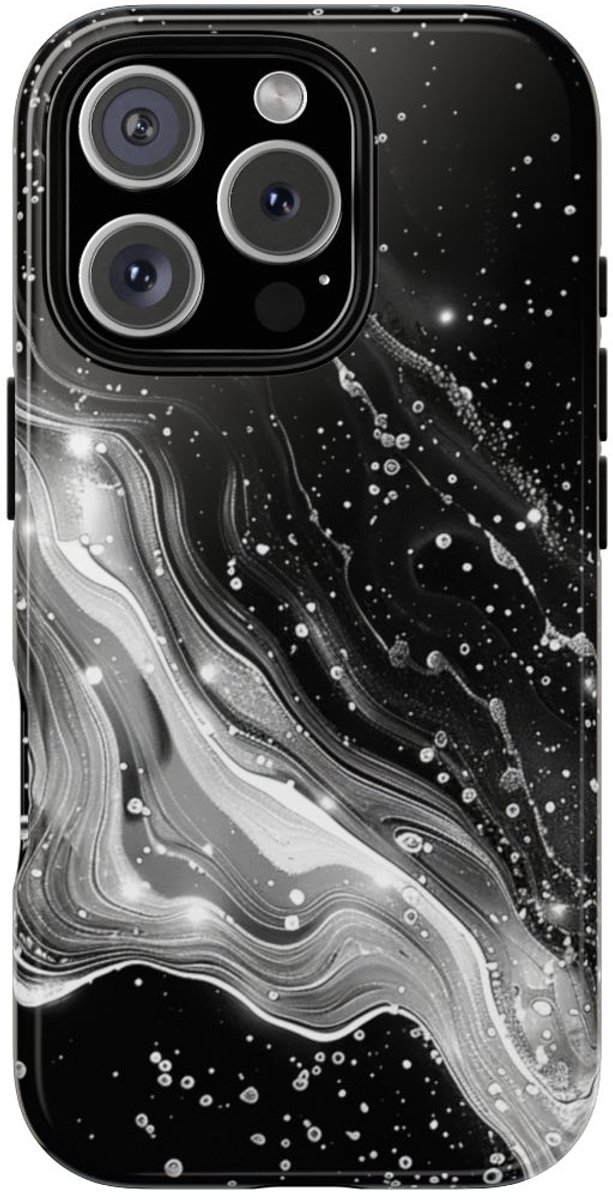 Zwart-Wit Abstracte Galaxie – Telefoonhoesje Geschikt voor iPhone 16 Pro