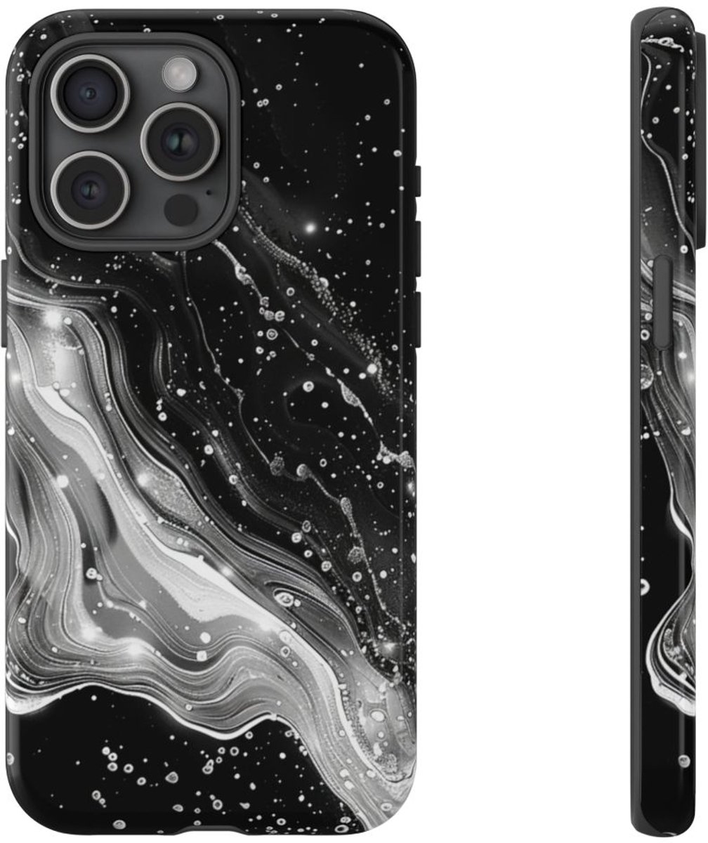 Zwart-Wit Abstracte Galaxie – Telefoonhoesje Geschikt voor iPhone 15 Pro Max