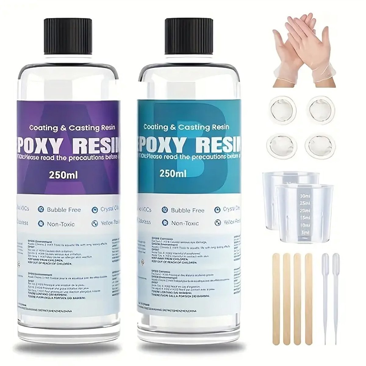 Creatorally Resin Epoxy Startersset - 500ml - Epoxyhars met Verharder 1:1 Set - epoxy starterspakket - epoxy giethars - sieraden maken - Transparante Resin / Hars - epoxy set - epoxy starterskit
