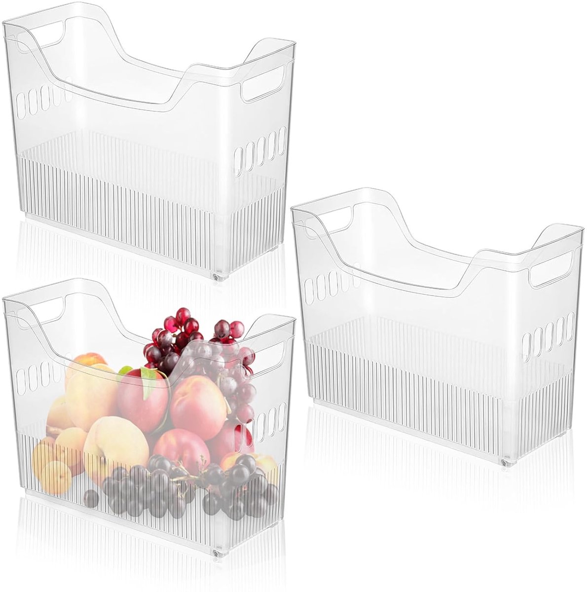 Koelkastorganizer met wielen - stapelbaar - set van 3 - transparant - PP-materiaal