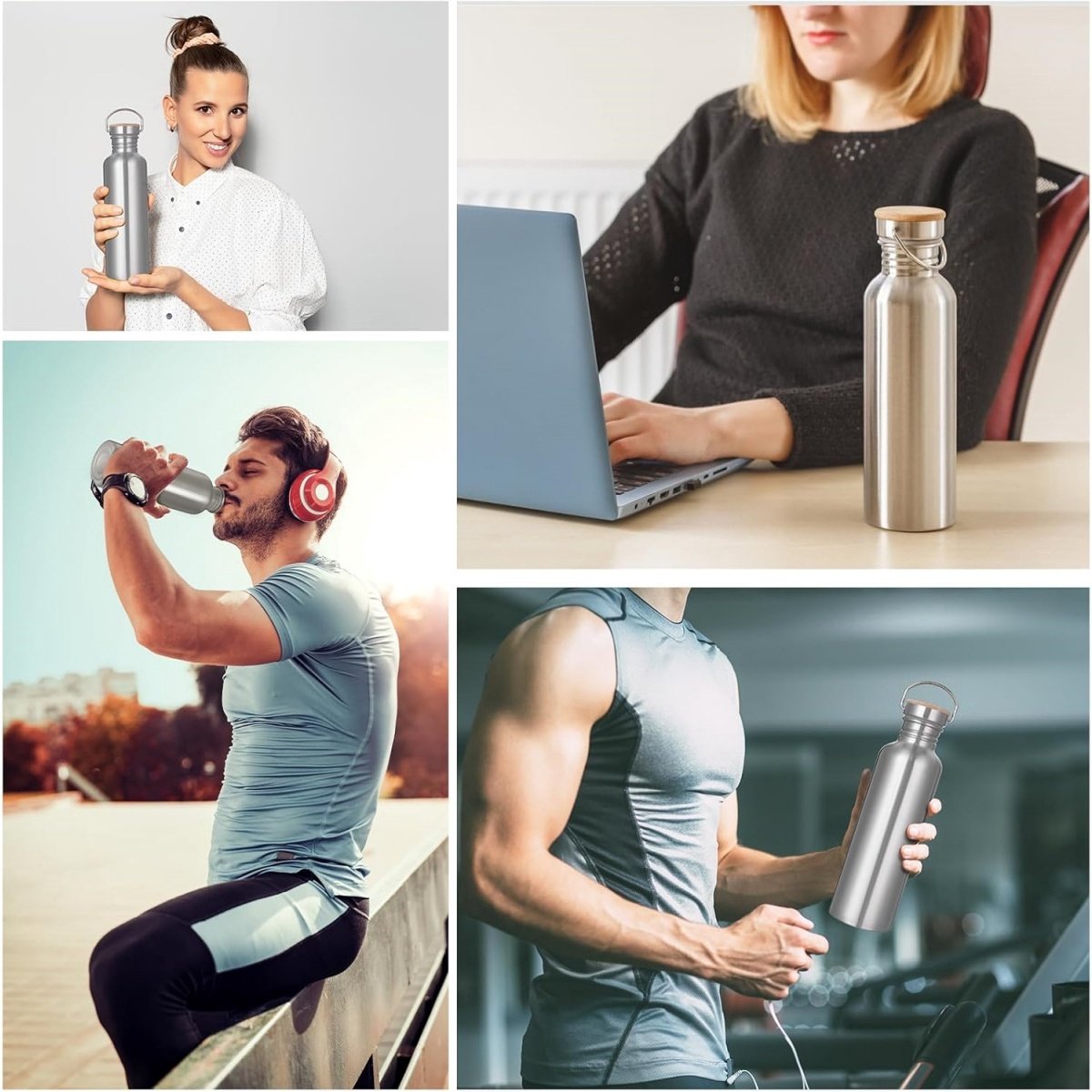 TOVBMUP RVS waterfles - 1 liter - Niet geïsoleerd - Enkelwandig - Lekvrij - Metalen waterfles - Drinkfles voor buiten - Ideaal voor op reis, sport en school thumbnail 2