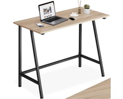 tectake® Bureau - Klein computerbureau - Bureautafel van hout en metaal - Voor woonkamer of studeerkamer - Industrieel design - Zwart metalen frame - Afmetingen (LxBxH) 100 x 50 x 77 cm - Lichtbruin