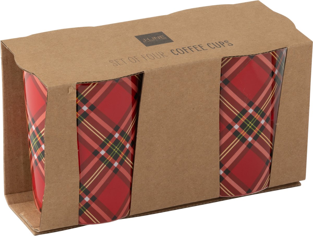 J-Line kopje Plaid - keramiek - rood - doos van 2