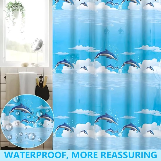 Rideau de douche - Anti-moisissure - Polyester lavable - Imperméable - Convient pour salle de bain et baignoire - 180 x 200 cm - Blauw