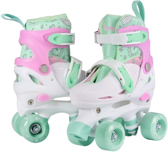 Champz Patins à Roulettes Réglables pour Enfants - Coque Rigide - Vert Pastel/Rose - Taille 31-34 - ABEC 608Z