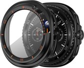Bandz PC hard case hoesje met screenprotector - geschikt voor Samsung Galaxy Watch 8 Classic - beschermhoes van hard plastic met bezel - full cover (zwart met oranje)