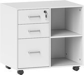 COSTWAY Rolcontainer Met 3 Laden – Handige Archiefkast Met Wieltjes En Open Vakken, Perfect Als Printerstandaard Voor A4, Legal En Enveloppen (wit)