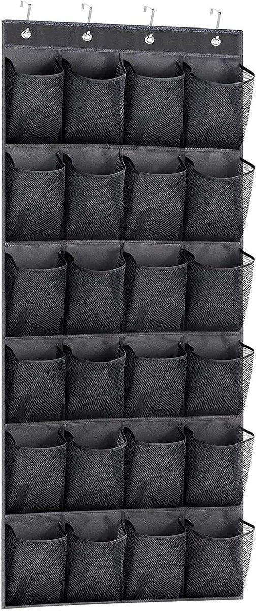 Inovra Plus - Hangende zwart schoenenopberger met 24 vakken, grote mesh-vakken boven deur organizer.