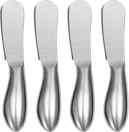 Set van 4 - Alles-in-één roestvrijstalen kaas-botermessenset - Verjaardagsfeest/bruiloftsgunst - Zilver