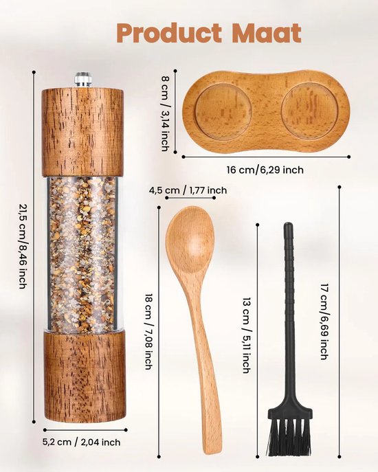 Hanseküche Zout- en pepermolen (25 cm), kruidenmolen met keramisch maalwerk, set bestaande uit peper en zoutmolen