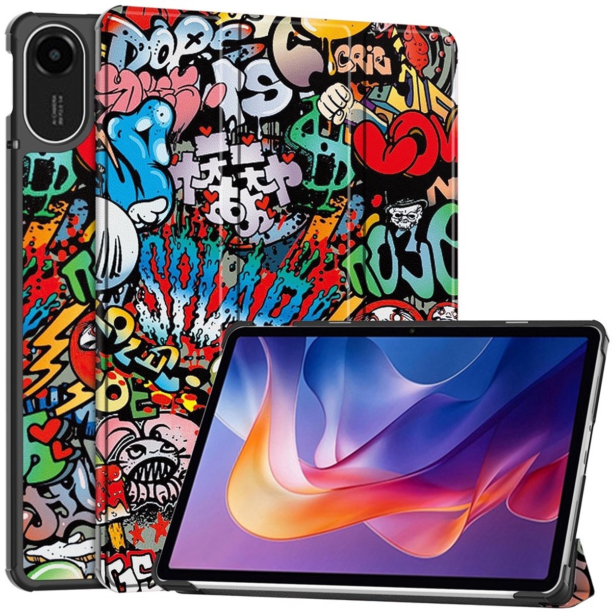 Coverup Tablethoes geschikt voor Xiaomi Redmi Pad 2 Hoesje - Tri-Fold Book Case met Wake/Sleep - Graffiti
