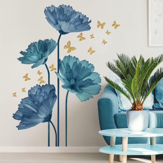Runtoo 3D Bloem Wall Art Stickers Gouden Tulp Bloemen Muurstickers voor Woonkamer Slaapkamer TV Achtergrond Decor