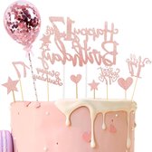 Inovra Plus - Verjaardagstaart decoratie 17e verjaardag jongens meisjes 10 stuks glinsterende taartdecoratie 17 jaar meisjes Gelukkige 17e verjaardagstaart topper roze gouden taartdecoratie voor de feestelijke taartviering.