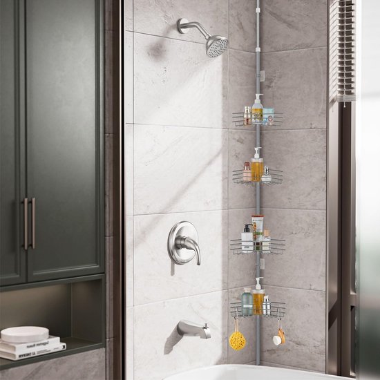 Telescopisch hoekrek douche 3 manden 140-190 cm - Niet boren - Badkamer - Wit