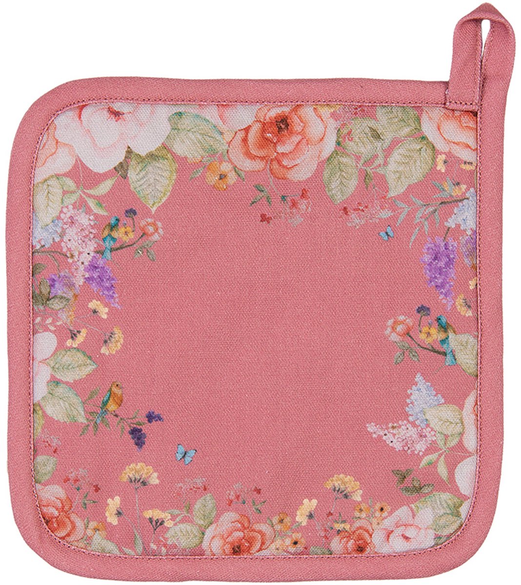 Clayre & Eef Pannenlap 20x20 cm Roze Katoen Bloemen