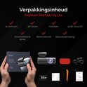 Inhoud van de verpakking van de RedTiger F9 Lite dashcam: dashcam, stickers, autolader, SD kaart, zuignap en handleiding.