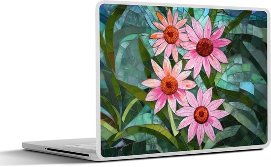 Laptop sticker - 17.3 inch - Bloemen - Roze - Glasmozaïek - 40x30cm ...