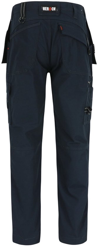 Donkerblauwe werkbroek met diverse zakken en versterkingen.