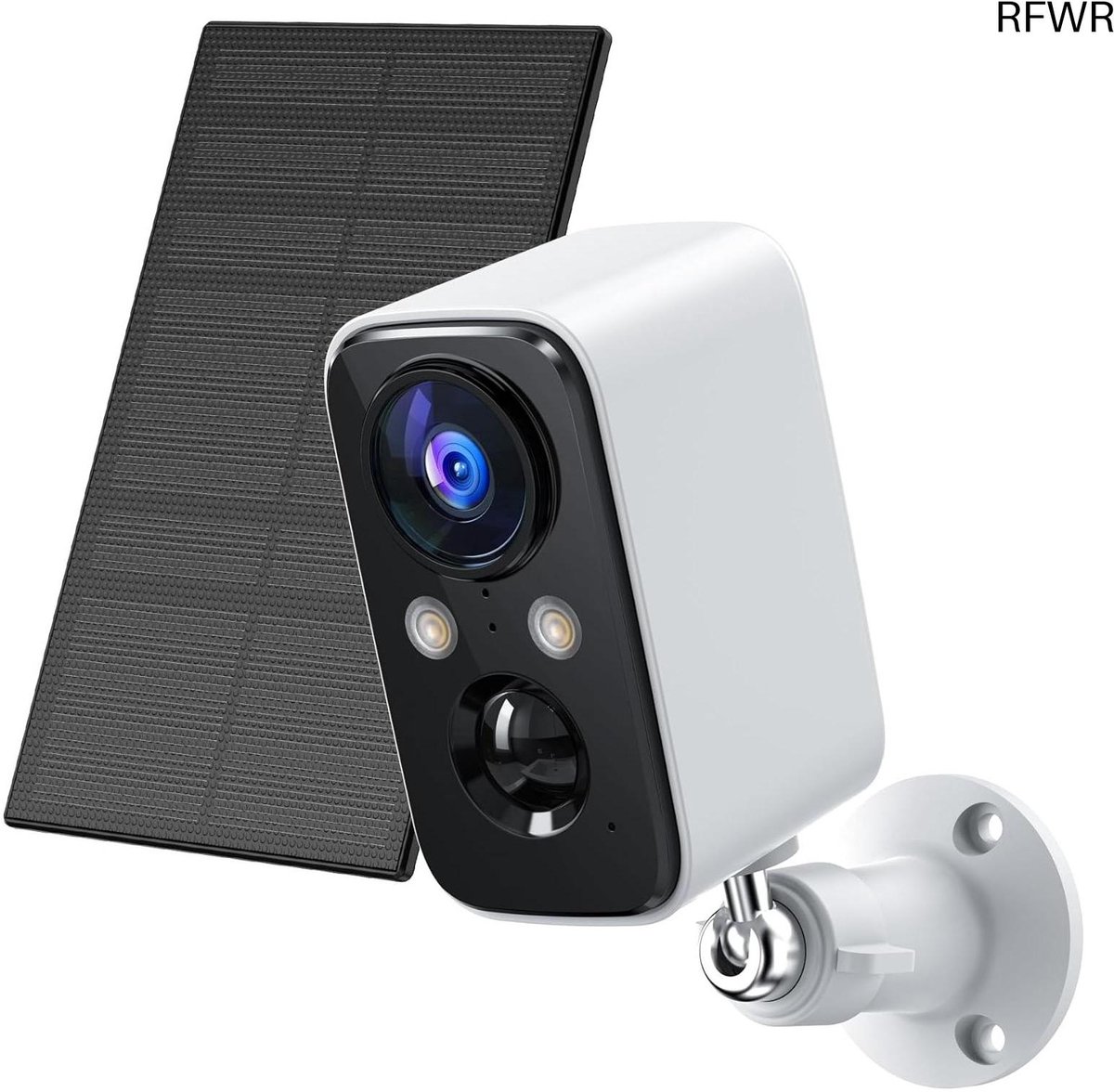 RFWR® Draadloze Beveiligingscamera met Zonnepaneel voor Thuis - IP66 Waterdicht, Kleurennachtzicht, PIR Menselijke Detectie