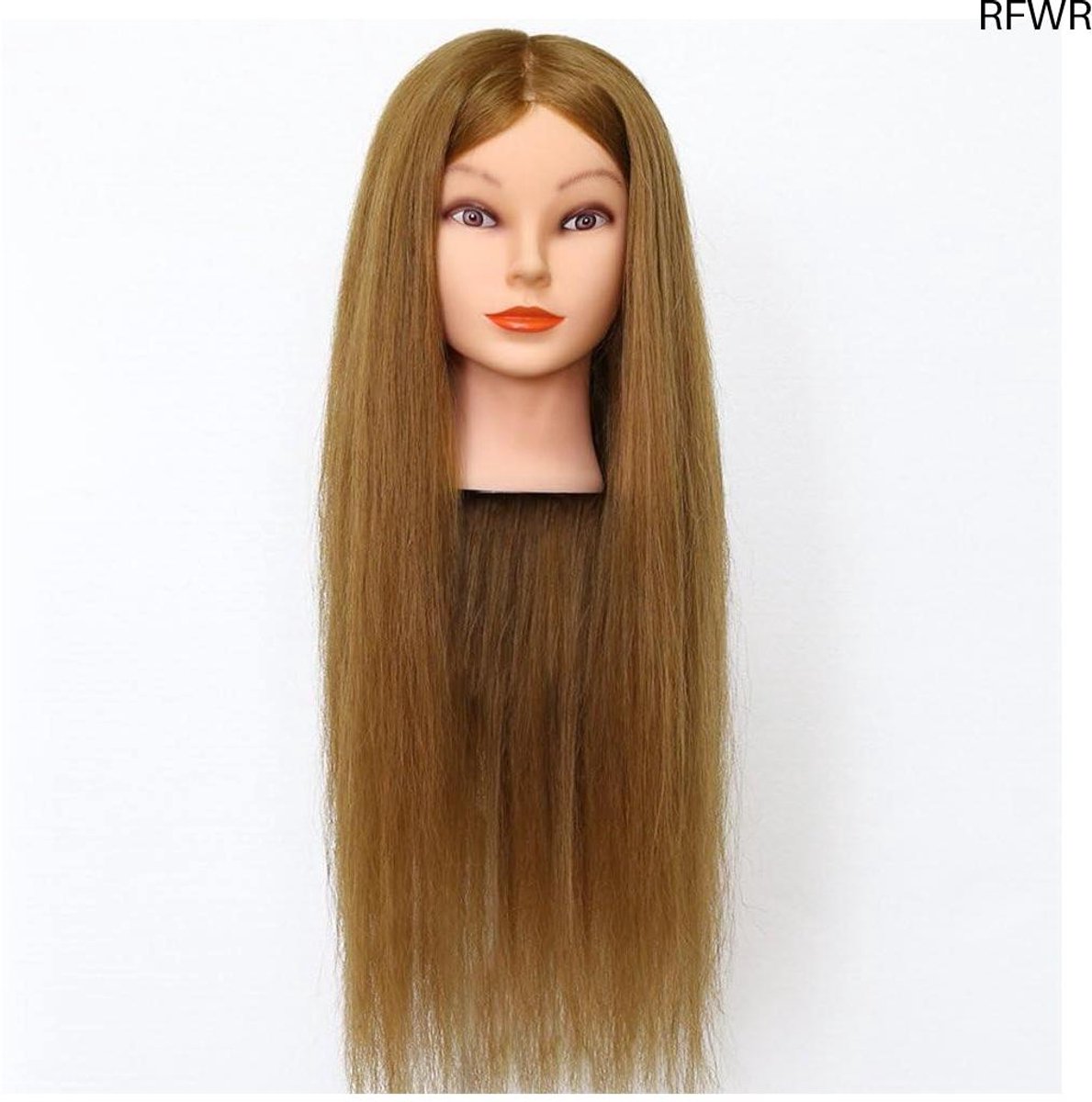 RFWR® Kappershoofd 26 inch - Oefenhoofd met 90% echt haar voor knippen en stylen - Inclusief houder - Blond 66 cm