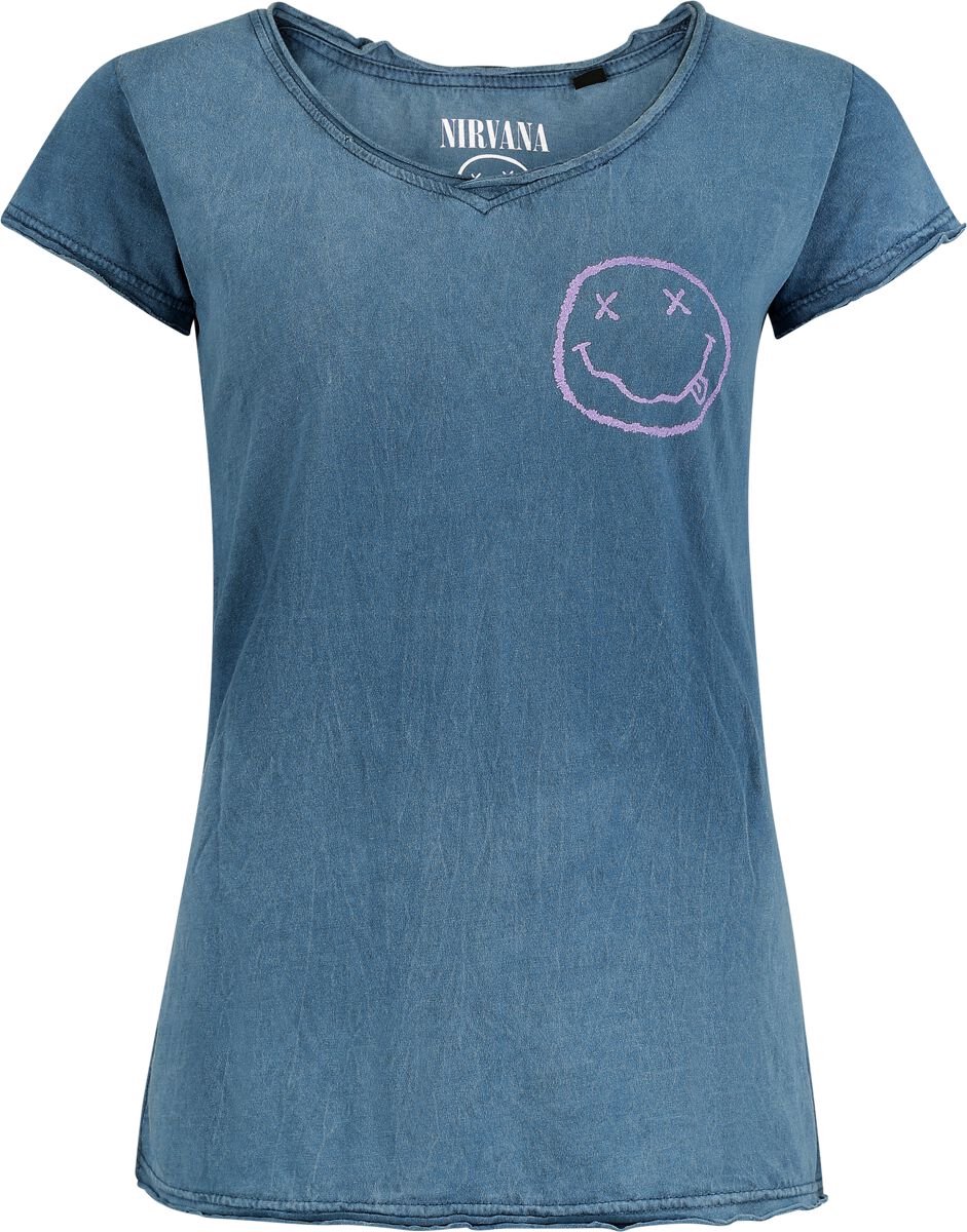 Nirvana Smile Logo Dames T-shirt - blauw - M