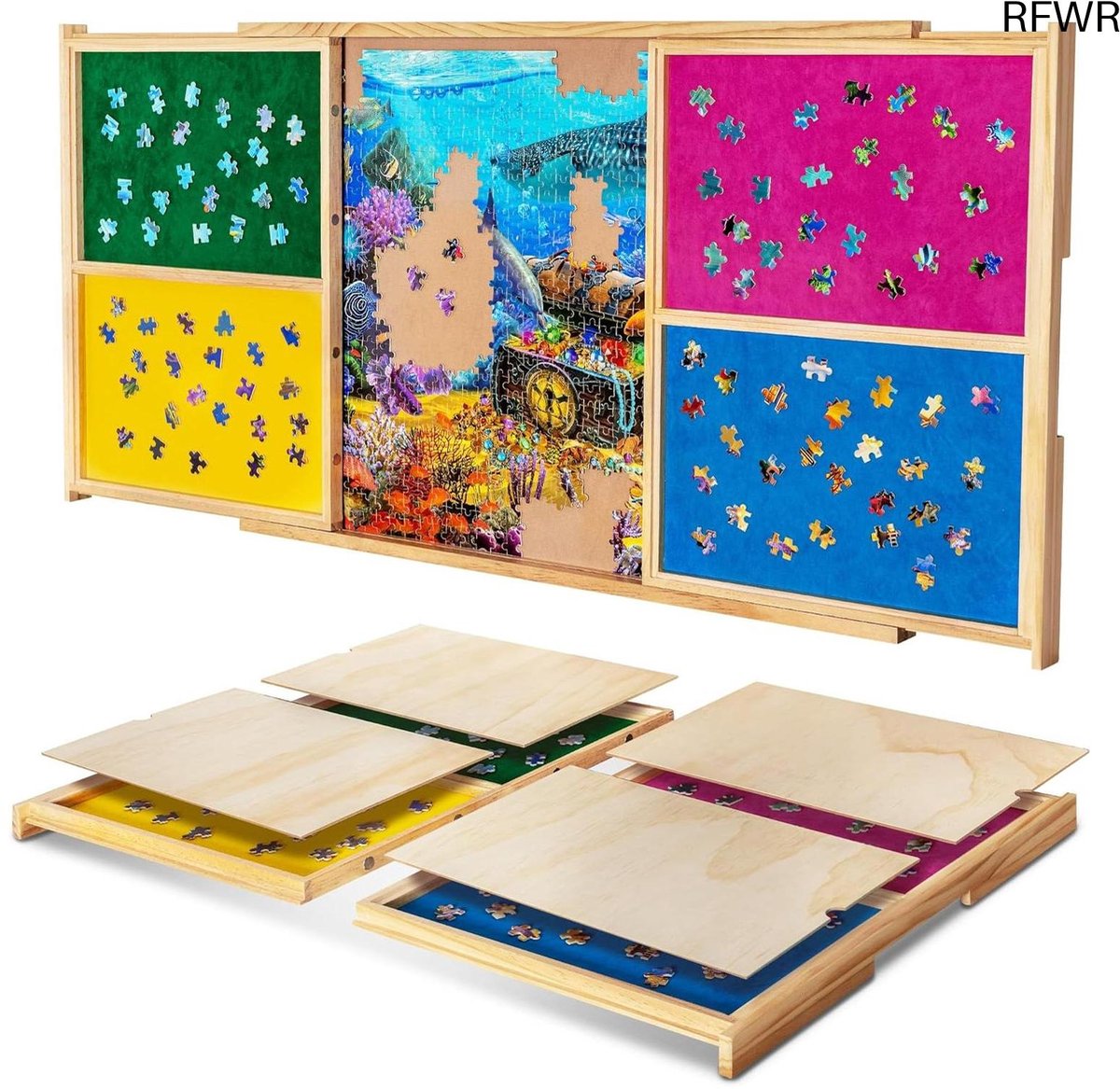 RFWR® Draagbaar puzzelbord met sorteerladen en afdekborden voor 1000 stukjes