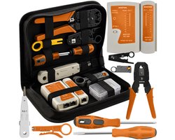Netwerk Tester | Complete Set in etui | RJ45/RJ12/RJ11/Cat5/Cat5e/Cat6/UTP/LAN | Kabeltester Met Krimptang & LSA tang