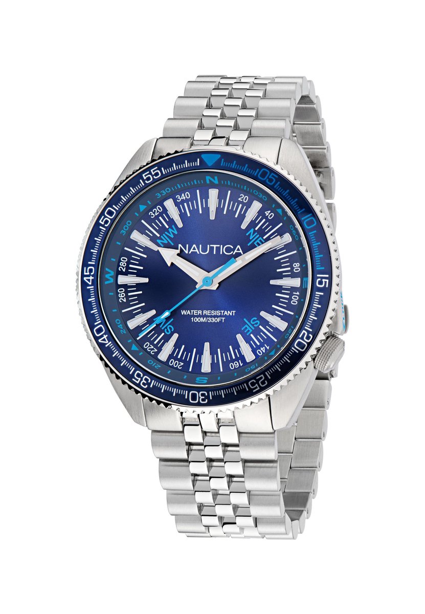 Nautica Nautica Vintage Quartz Analog Zilverkleur En Blauw Case: 100% Stainless Steel , Armband: 100% Stainless Steel 44 mm NAPNVF301