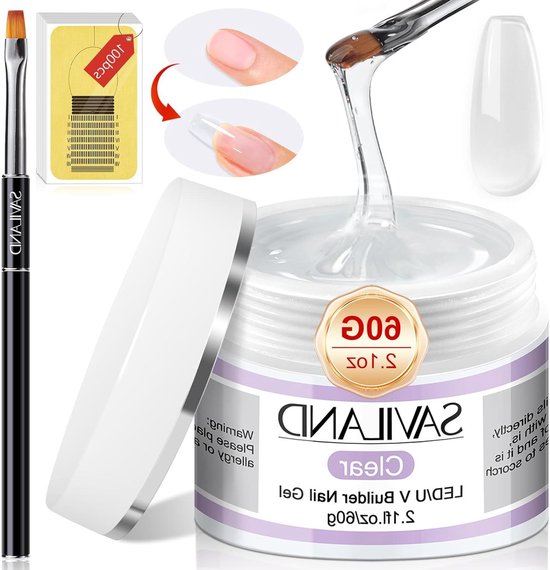 Foto: 60g builder gel kit clear extension gel set voor nagelversterking en kunst manicure set met 100 stuks vormen valse nagels en borstel